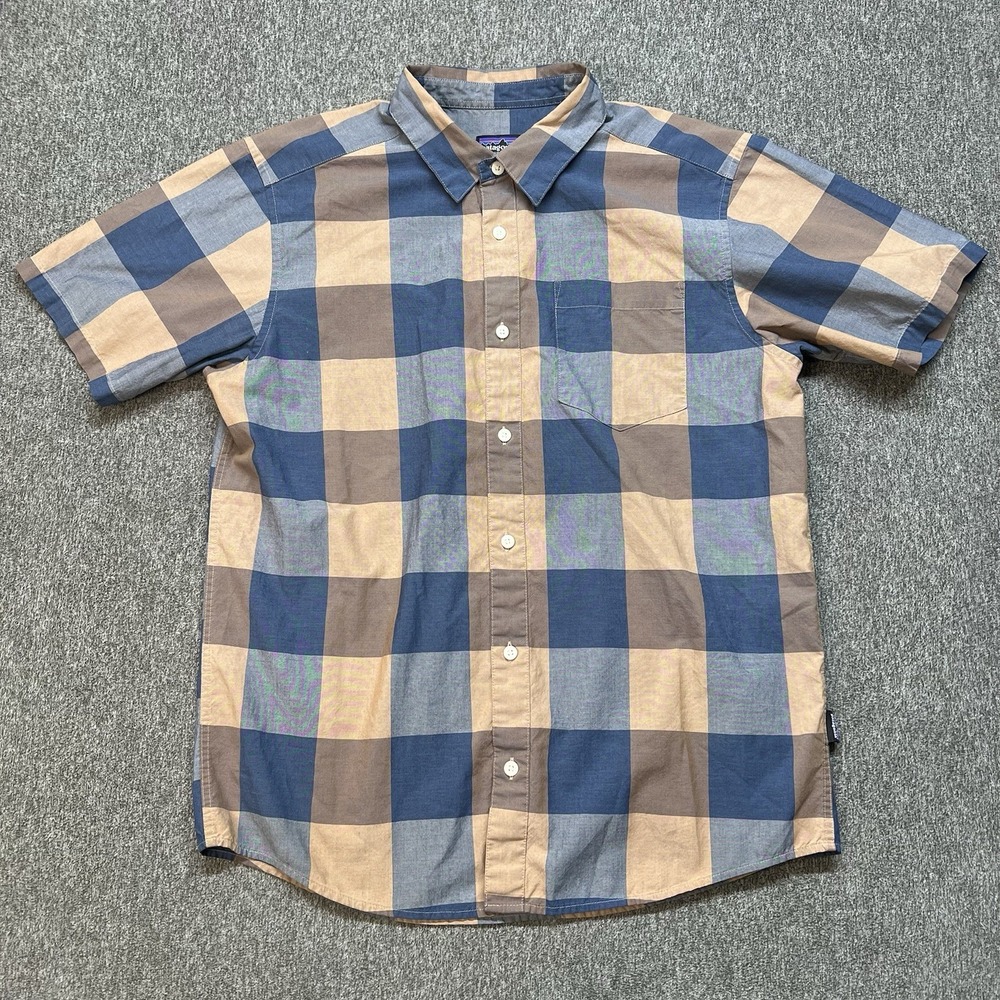 Patagonia Woven Cotton Yellow Blue Plaid Short Sleeve Shirt Flannel Med‎ (074)